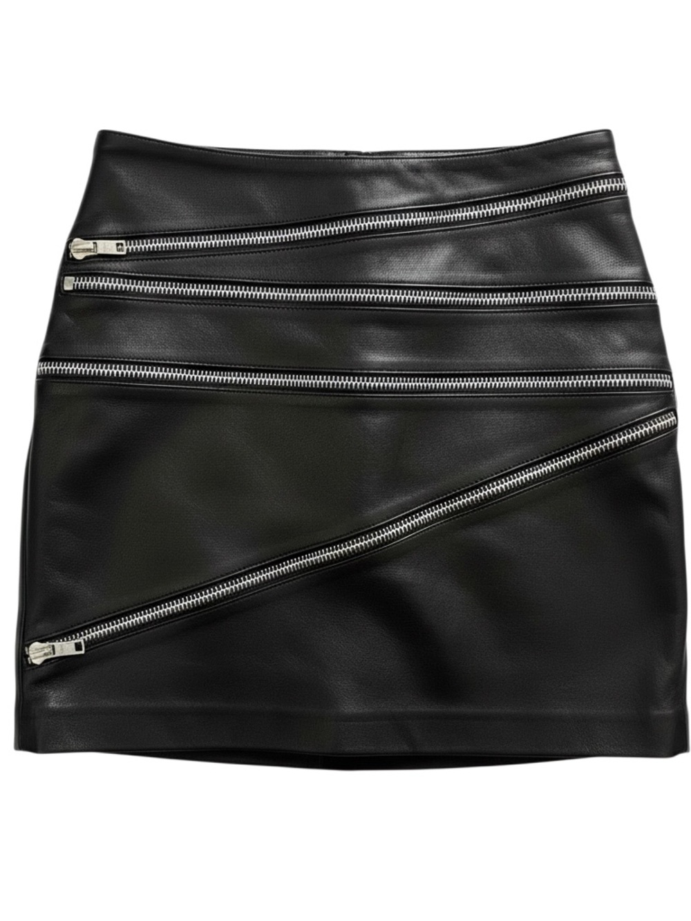 Saint Laurent by Hedi Slimane  Black Leather Mini Skirt with zipper detail